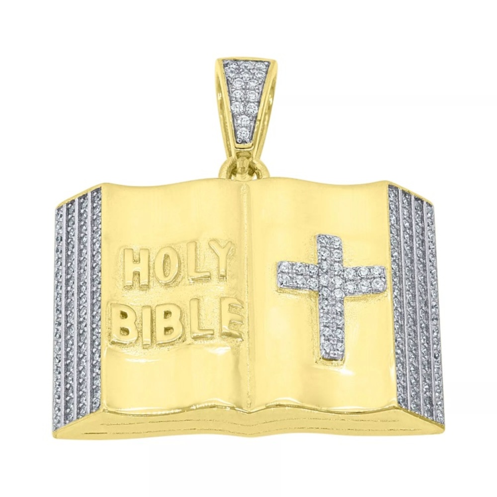 925 Sterling Silver Holy Bible Cross CZ Pendant